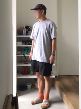 「COMFORTABLE REASON（コンフォータブルリーズン）のアイテム（帽子）」を使った、ボルさん（メンズ・172cm）の夏コーディネート