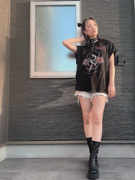 「フリンジデニム」｜「アイテム（アクセサリー）」を使った、channieさん（レディース・162cm）の春コーディネート