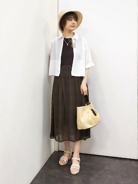 「grove（グローブ）の【SETUP可】レースドッキングシャツ（シャツ/ブラウス、ホワイト系）」を使った、satoponさん（レディース）の春コーディネート
