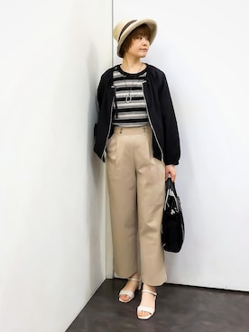 「grove（グローブ）の気温調整にも◎ブラウス感覚で羽織れるシアーブルゾン（ブルゾン、ブラック系）」を使った、satoponさん（レディース）の春コーディネート