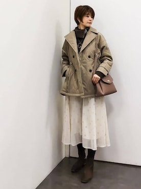 「アイテム（ピーコート、ブラウン系）」を使った、やまちゃんさん（レディース・166cm）の冬コーディネート