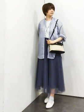 「アイテム（その他シューズ、ホワイト系）」を使った、やまちゃんさん（レディース・166cm）の夏コーディネート