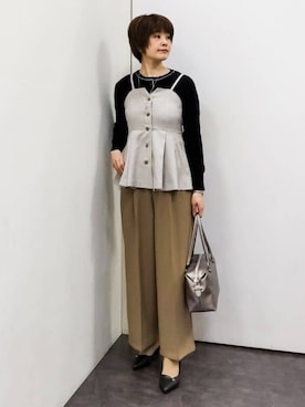 「grove（グローブ）の【貴島明日香さん着用・カセット服】リネンライク ペプラムビスチェ（シャツ/ブラウス、ベージュ系）」を使った、satoponさん（レディース）の春コーディネート
