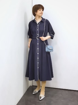 「grove（グローブ）の【貴島明日香さん着用・美シルエット】ウエストタック配色ワンピース（ワンピース、ブルー系）」を使った、satoponさん（レディース）の春コーディネート