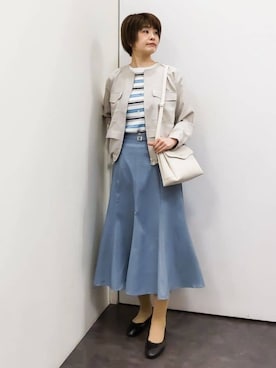「grove（グローブ）の【貴島明日香さん着用・洗える】麻調ノーカラーブルゾン（ブルゾン、ベージュ系）」を使った、satoponさん（レディース）の春コーディネート