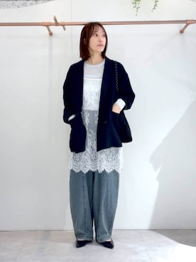 「LEPSIM（レプシィム）のパラコード刺繍トート　638746（トートバッグ、ブラック系）」を使った、mino_lepsimさん（レディース・164cm）の春コーディネート