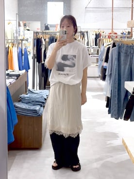 「LEPSIM（レプシィム）のベルトバックルクッションサンダル　638815（サンダル、ブラック系）」を使った、mino_lepsimさん（レディース・164cm）の夏コーディネート