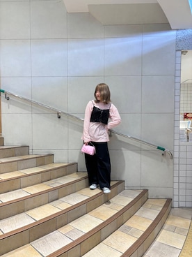 「SENSE OF PLACE by URBAN RESEARCH（センスオブプレイスバイアーバンリサーチ）のシアーボーダールーズTシャツ（Tシャツ/カットソー）」を使った、あんりさん（レディース・155cm）の冬コーディネート