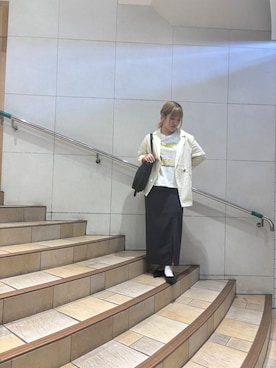「SENSE OF PLACE by URBAN RESEARCH（センスオブプレイスバイアーバンリサーチ）の『UR TECH DRYLUXE』リネンライクスリットタイトスカート（スカート）」を使った、あんりさん（レディース・155cm）の春コーディネート