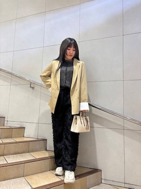 「SENSE OF PLACE by URBAN RESEARCH（センスオブプレイスバイアーバンリサーチ）のフリンジイージーパンツ（その他パンツ）」を使った、あんりさん（レディース・155cm）の冬コーディネート