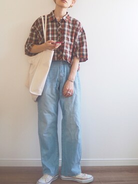 「Honeys（ハニーズ）のアイテム（トートバッグ）」を使った、❁ a i  ❁さん（レディース・158cm）の夏コーディネート