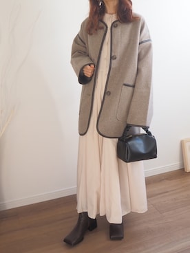 「ABITOKYO（アビトーキョー）のアイテム（ノーカラーコート）」を使った、❁ a i  ❁さん（レディース・158cm）の冬コーディネート