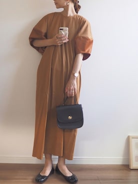 「HERENCIA（ヘレンチア）の【WEB限定商品】異素材切替え バルーンスリーブ  ボリュームスリーブ ワンピース（ワンピース）」を使った、❁ a i  ❁さん（レディース・158cm）の夏コーディネート