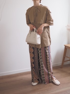 「CORNERS（コーナーズ）のCORNERS by KR　エスニックストライプワイドパンツ（その他パンツ）」を使った、❁ a i  ❁さん（レディース・158cm）の夏コーディネート