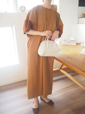 「HERENCIA（ヘレンチア）の【WEB限定商品】異素材切替え バルーンスリーブ  ボリュームスリーブ ワンピース（ワンピース）」を使った、❁ a i  ❁さん（レディース・158cm）の夏コーディネート