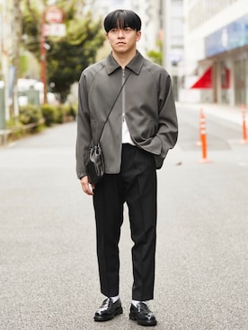 「PUBLIC TOKYO（パブリックトウキョウ）のアイテム（ブルゾン）」を使った、堀内優希さん（メンズ・165cm）の春コーディネート