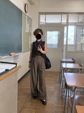 「GU（ジーユー）のアイテム（シャツ/ブラウス、ブラウン系）」を使った、ゆんさん（レディース・153cm）の夏コーディネート