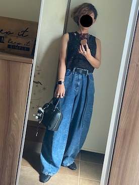「しまむら（シマムラ）のアイテム（デニムパンツ、ブルー系）」を使った、ゆんさん（レディース・153cm）の夏コーディネート