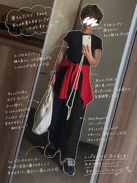 「GU（ジーユー）のアイテム（タンクトップ、ブラック系）」を使った、ゆんさん（レディース・153cm）の春コーディネート