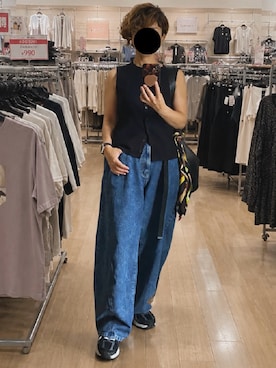 「UNIQLO（ユニクロ）のアイテム（ベスト、ブラック系）」を使った、ゆんさん（レディース・153cm）の夏コーディネート
