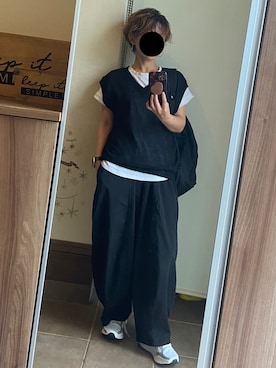 「GU（ジーユー）のアイテム（ニット/セーター、ブラック系）」を使った、ゆんさん（レディース・153cm）の夏コーディネート