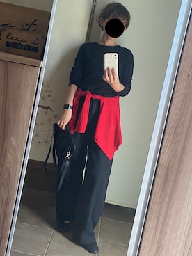 「しまむら（シマムラ）のアイテム（Tシャツ/カットソー、ブラック系）」を使った、ゆんさん（レディース・153cm）の春コーディネート