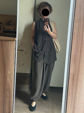 「GU（ジーユー）のアイテム（シャツ/ブラウス、ブラウン系）」を使った、ゆんさん（レディース・153cm）の夏コーディネート
