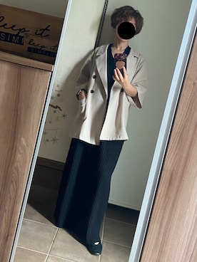「しまむら（シマムラ）のアイテム（テーラードジャケット、ベージュ系）」を使った、ゆんさん（レディース・153cm）の夏コーディネート