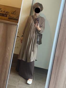 「しまむら（シマムラ）のアイテム（シャツワンピース、ベージュ系）」を使った、ゆんさん（レディース・153cm）の夏コーディネート