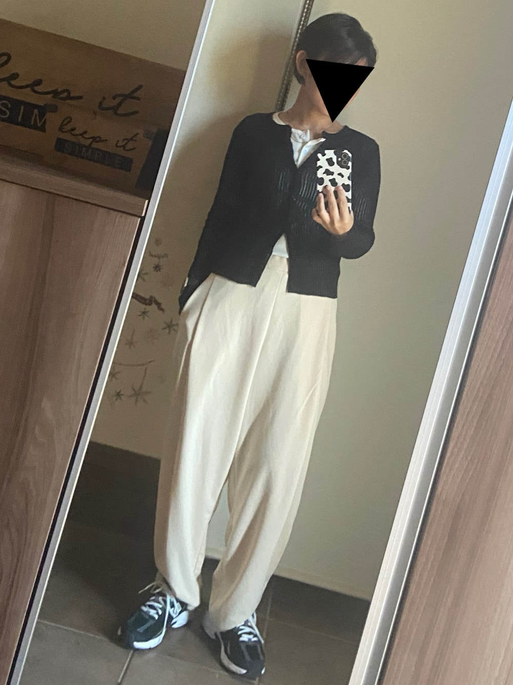 「大人カジュアル、大人女子、大人かわいい、春、ラクチンコーデ、カジュアルコーデ、休日、リラックススタイル、低身長女子、シアー」｜「titivateの前後2wayリブシアーニットカーディガン（カーディガン/ボレロ、ブラック系）」を使った、ゆんさん（レディース・153cm）の春コーディネートの1枚目の写真