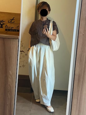 「しまむら（シマムラ）のアイテム（シャツ/ブラウス、ブラウン系）」を使った、ゆんさん（レディース・153cm）の夏コーディネート