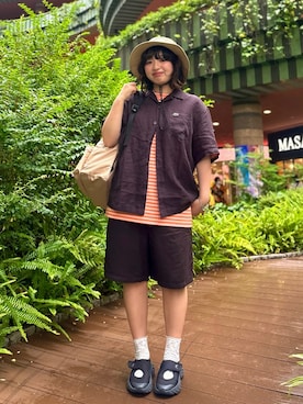 「LACOSTE（ラコステ）のアイテム（Tシャツ/カットソー）」を使った、miontaniguchiさん（レディース・155cm）の夏コーディネート
