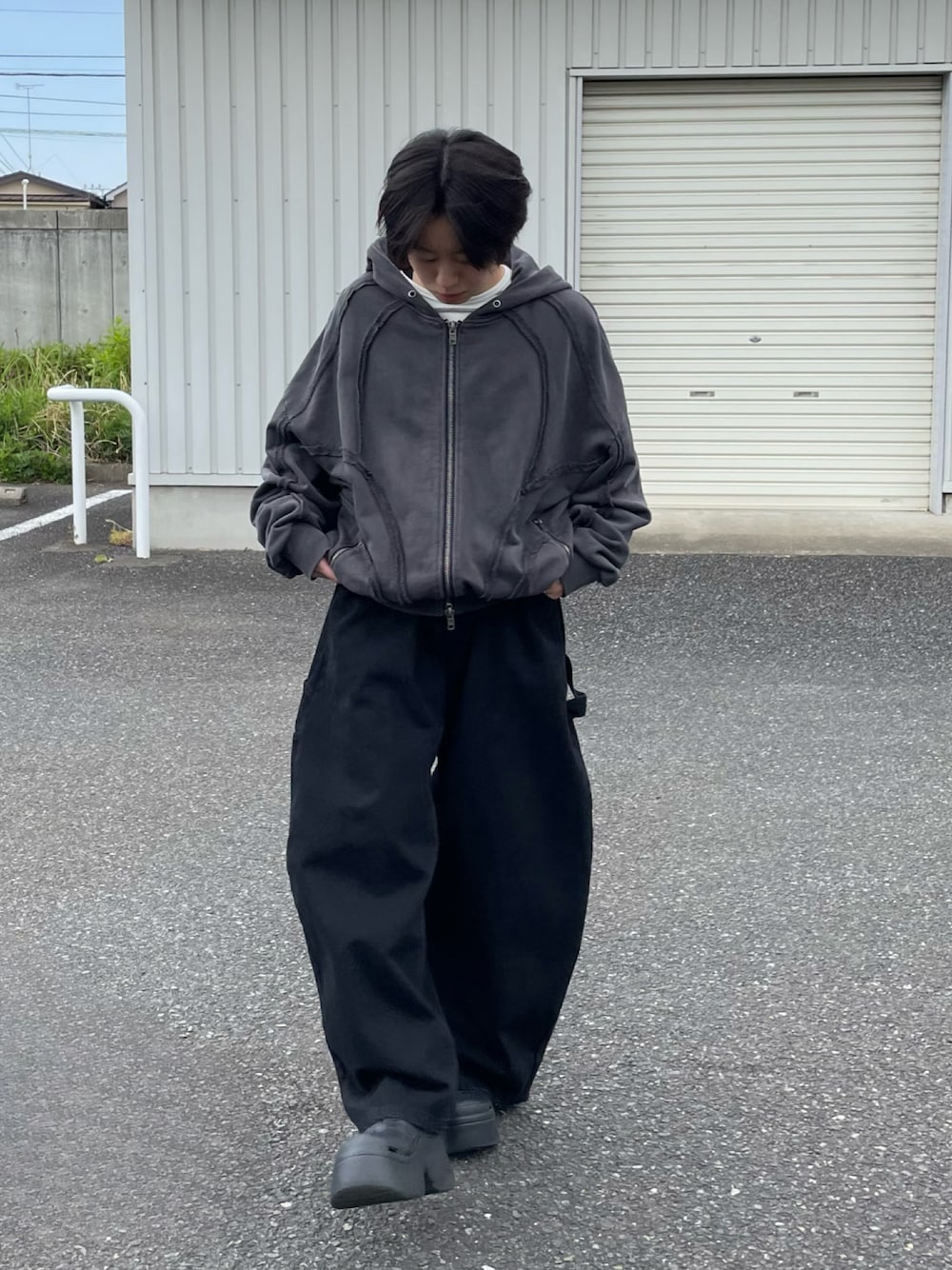 ANDER HUNK アンダーハンク オーバーダイジップアップパーカー グレーL ANDER HUNK パーカー Damage Overdyed Parker/ダメージオーバーダイ