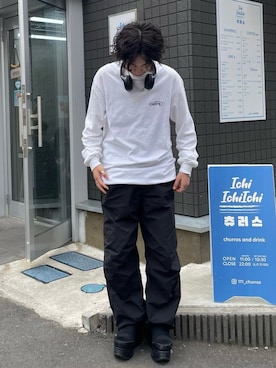 「ciatreのアイテム（Tシャツ/カットソー、ホワイト系）」を使った、マーさん（メンズ・156cm）の春コーディネート