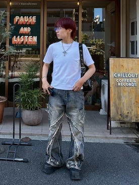 「UNIQLO（ユニクロ）のアイテム（Tシャツ/カットソー、ホワイト系）」を使った、マー　ﾎﾞｰｲｯｼｭさん（メンズ・156cm）の夏コーディネート