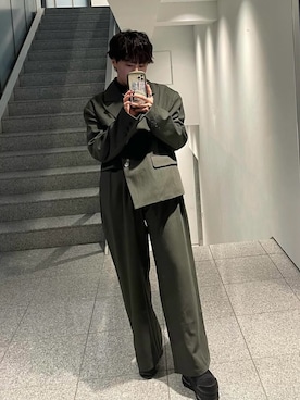 「セレクトショップのアイテム（テーラードジャケット、グリーン系）」を使った、マーさん（メンズ・156cm）の春コーディネート