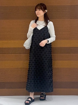 「index（インデックス）のラメシアーチュールトップス【洗濯機洗い可】（Tシャツ/カットソー、ホワイト系）」を使った、まみさん（レディース・155cm）の春コーディネート