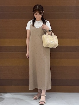 「index（インデックス）のフロントロゴ刺繍Tシャツ【UVケア/洗濯機洗い可/接触冷感】（Tシャツ/カットソー、ホワイト系）」を使った、まみさん（レディース・155cm）の夏コーディネート