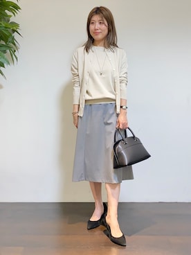 「UNTITLED（アンタイトル）の【9色展開/アンサンブル可/洗える】コットンベーシックニット（ニット/セーター、ベージュ系）」を使った、tomoさん（レディース・155cm）の夏コーディネート