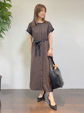 「UNTITLED（アンタイトル）の【アンサンブル可能】コンパクトニットカーディガン（カーディガン/ボレロ、ベージュ系）」を使った、tomoさん（レディース・155cm）の夏コーディネート