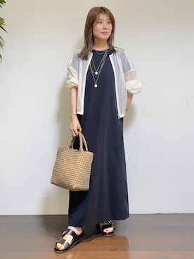 「UNTITLED（アンタイトル）のトリコットシアーブラウス（シャツ/ブラウス、ホワイト系）」を使った、tomoさん（レディース・155cm）の夏コーディネート