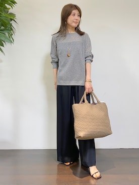 「UNTITLED（アンタイトル）のシアーメッシュニット（ニット/セーター、グレー系）」を使った、tomoさん（レディース・155cm）の夏コーディネート