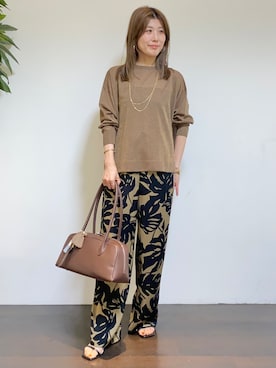 「UNTITLED（アンタイトル）の【アンサンブル可】前後2WAYカーディガン（カーディガン/ボレロ、ブラウン系）」を使った、tomoさん（レディース・155cm）の夏コーディネート