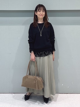 「アイテム（ボストンバッグ、ベージュ系）」を使った、makiさん（レディース・154cm）の秋コーディネート