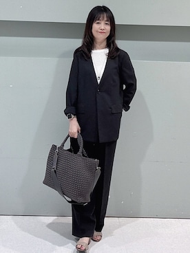 「アイテム（ノーカラージャケット、ブラック系）」を使った、makiさん（レディース・154cm）の夏コーディネート