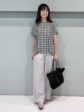 「UNTITLED（アンタイトル）のシアーチェックブラウス（シャツ/ブラウス、ブラック系）」を使った、makiさん（レディース・154cm）の夏コーディネート