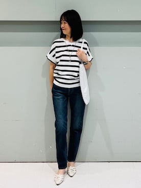 「Healthy denim（ヘルシーデニム）のアイテム（デニムパンツ）」を使った、makiさん（レディース・154cm）の春コーディネート