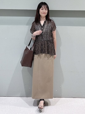 「UNTITLED（アンタイトル）のヴィンテージドットブラウス（シャツ/ブラウス、ブラウン系）」を使った、makiさん（レディース・154cm）の夏コーディネート