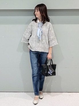 「アイテム（ノーカラーコート）」を使った、makiさん（レディース・154cm）の冬コーディネート