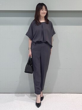 「UNTITLED（アンタイトル）の【日本製・本革】Comfit Dresser Pumps（コンフィットドレッサーパンプス）（パンプス、ブラック系）」を使った、makiさん（レディース・154cm）の春コーディネート